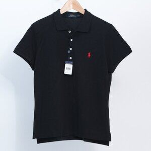 NWT Polo Ralph Lauren Women's Black Cotton Pony Logo Knit Polo Shirt, Size XL